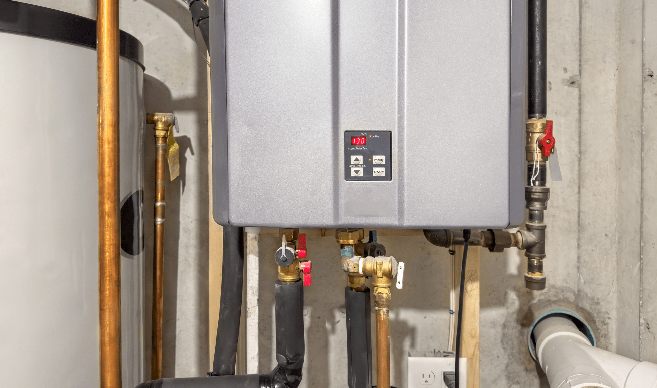 A close photo of a water heater.