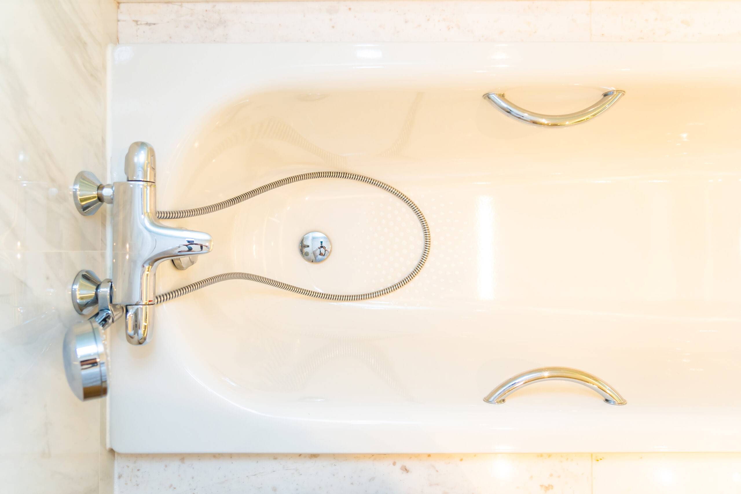 White luxury bathtub decoration in toilet and bathroom interior