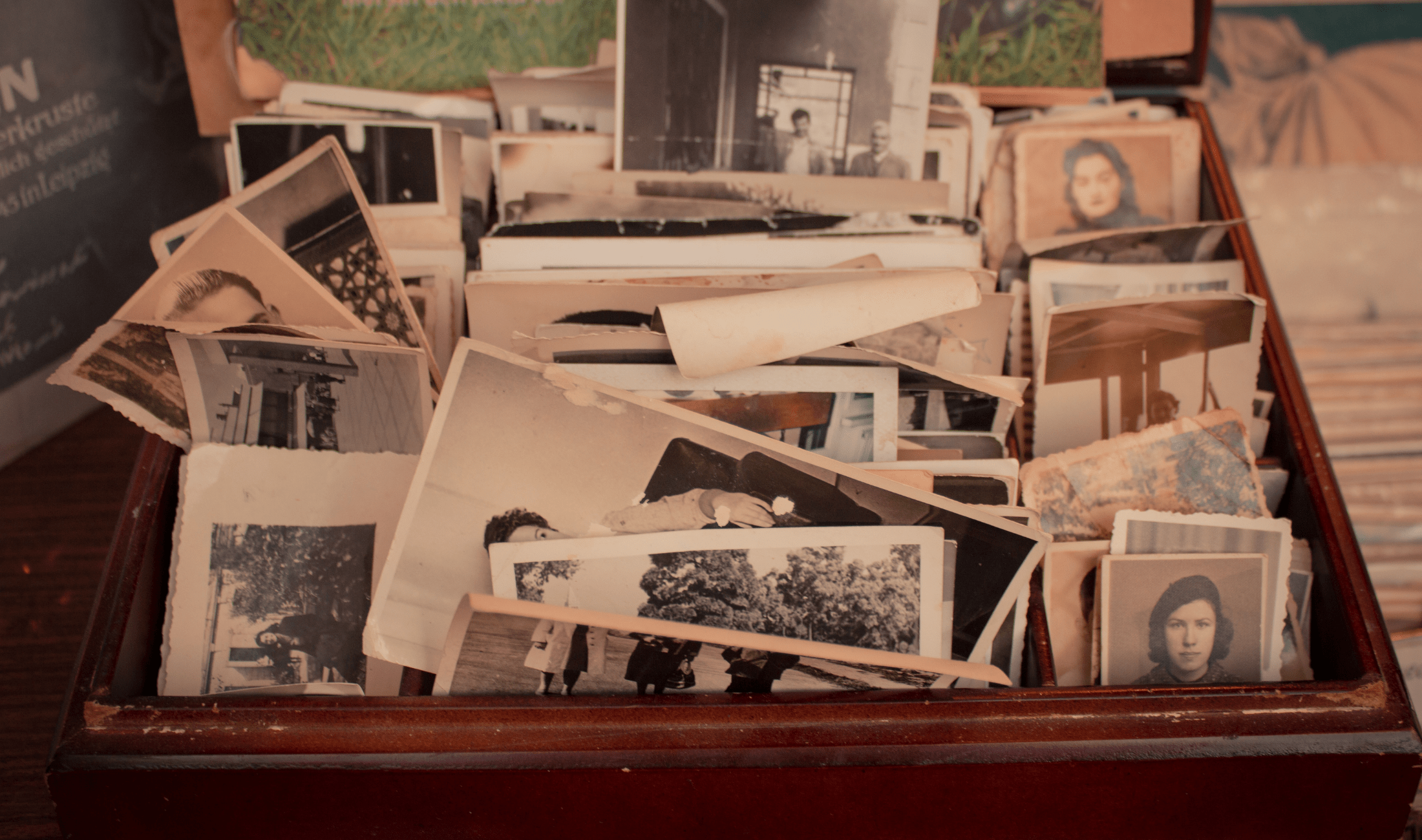 A box full of old photos.