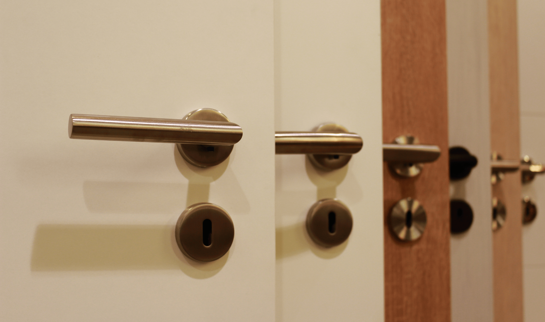 A row of new doorknobs.
