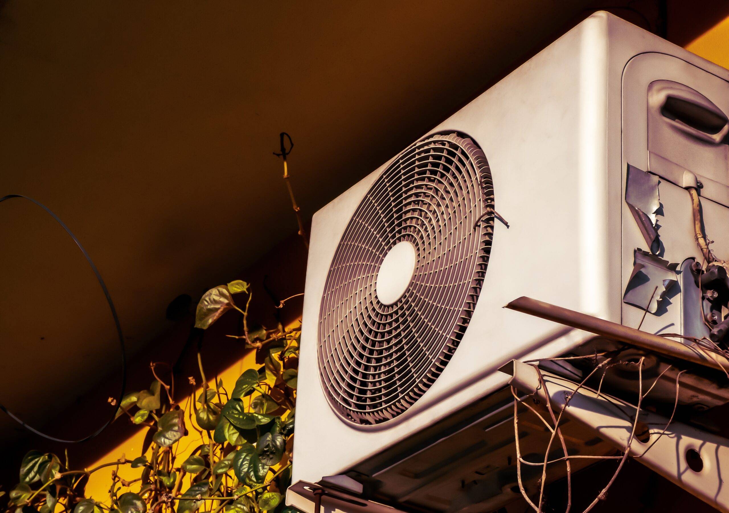 The retro of an evaporator coil and condenser coils of air conditioner in the classic house