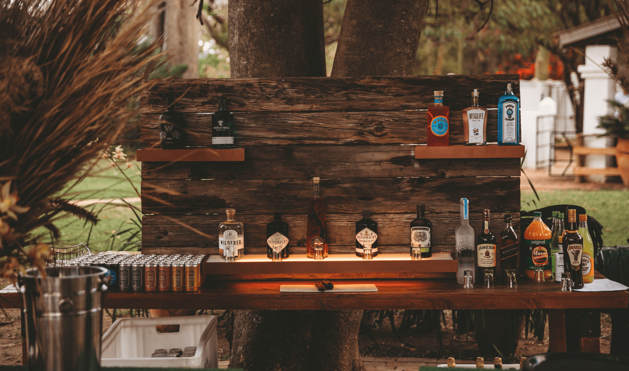 An outdoor, backyard bar.