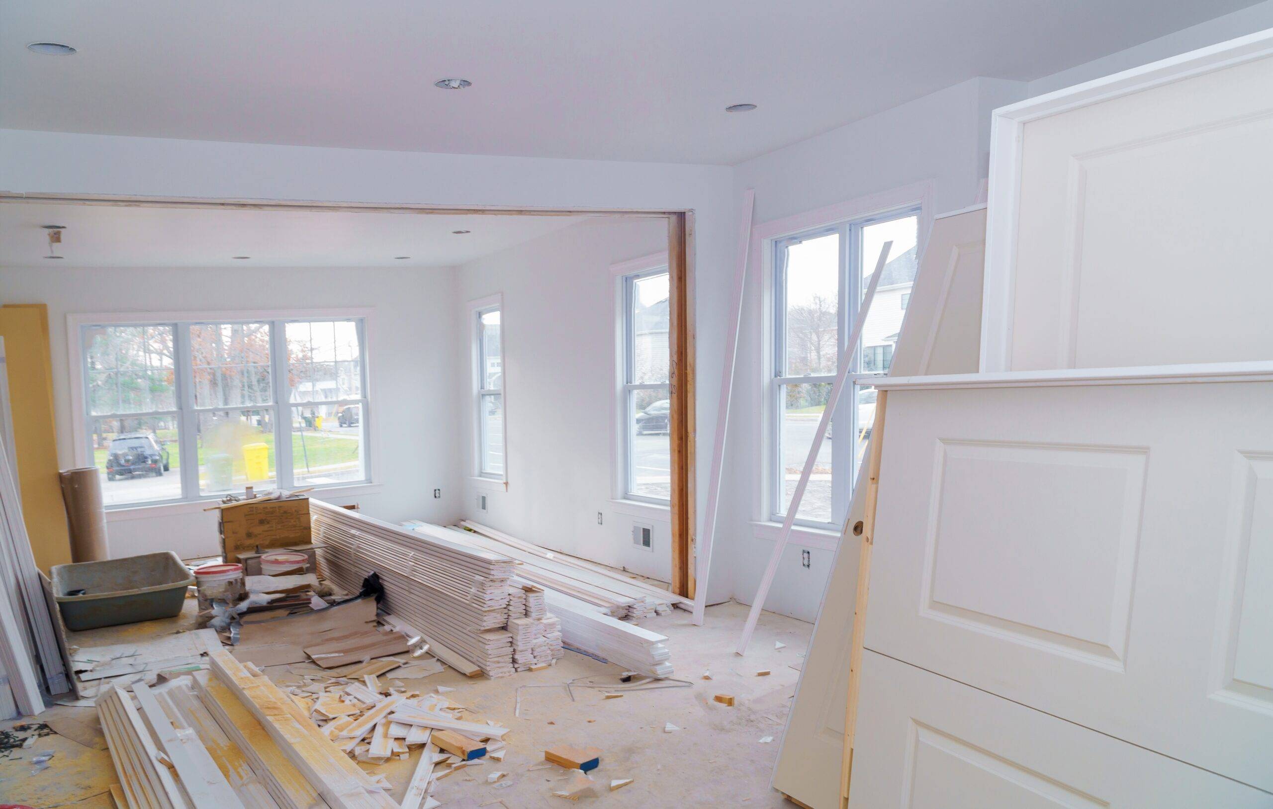 Construction material for under construction, remodeling and renovation from room white door and molding