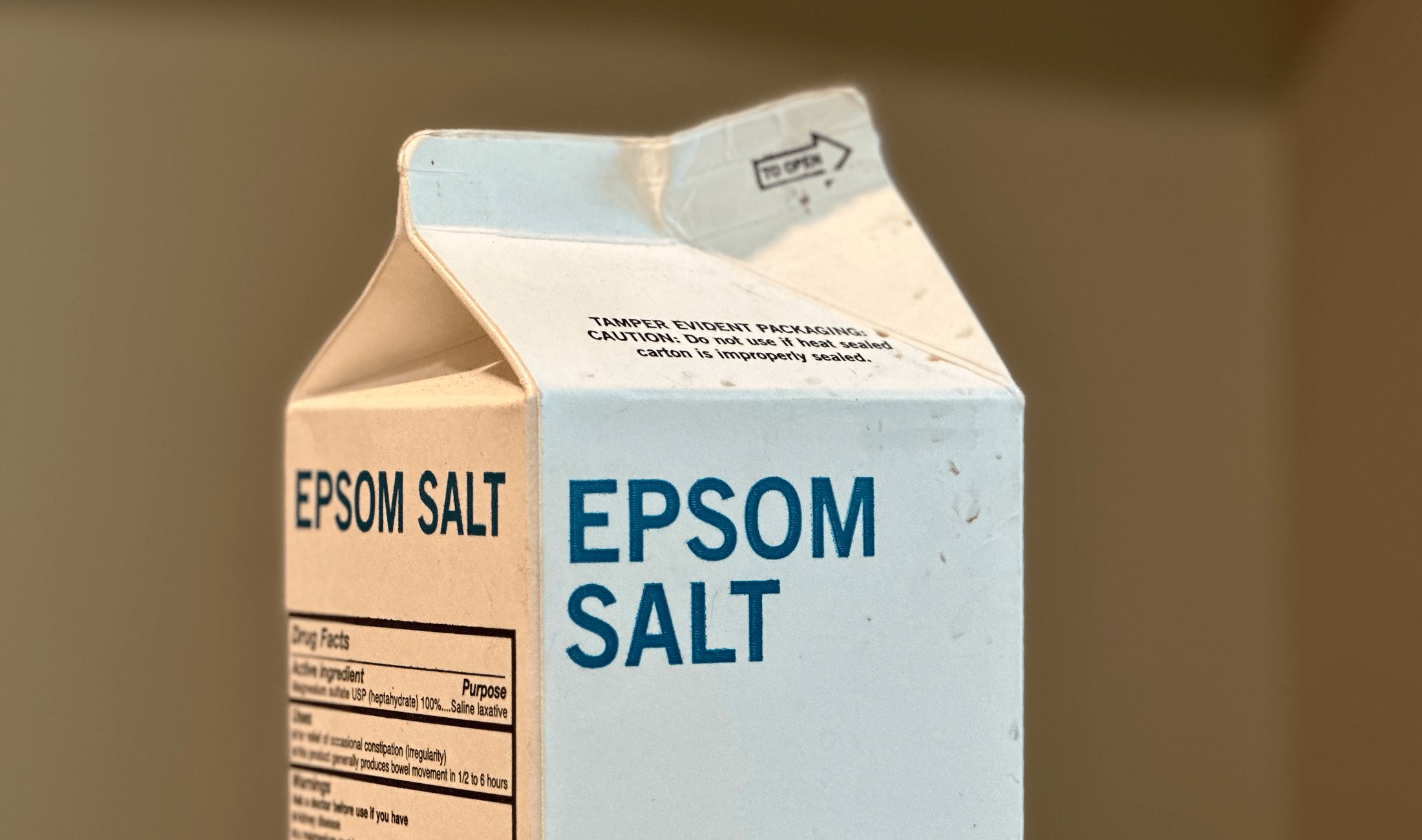 A box of epsom salt, those words printed on the side.