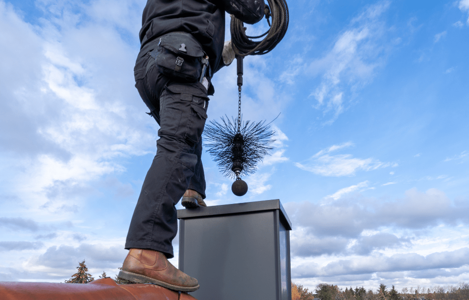 Man cleaning chimney.