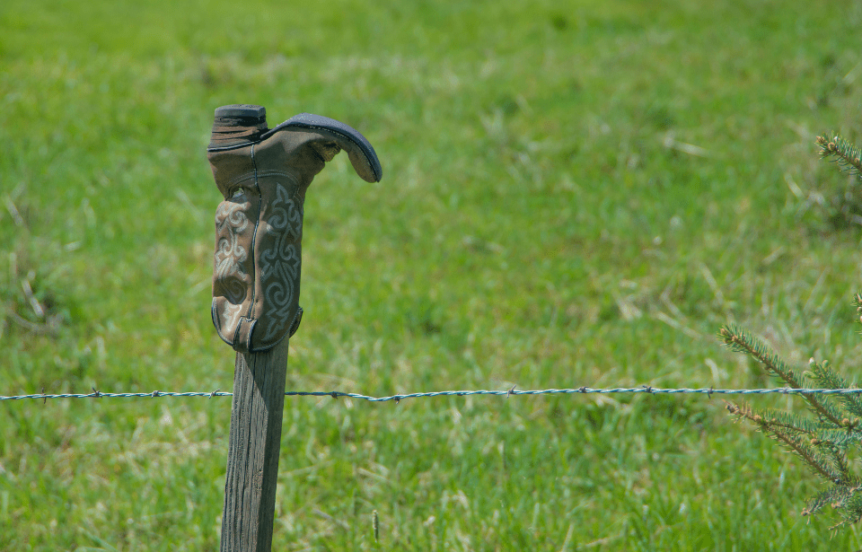 Boot on a fence post.