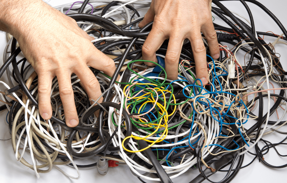 Tangled cords.