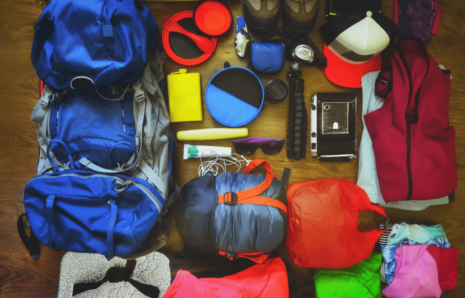 Set of mountain hiking gear