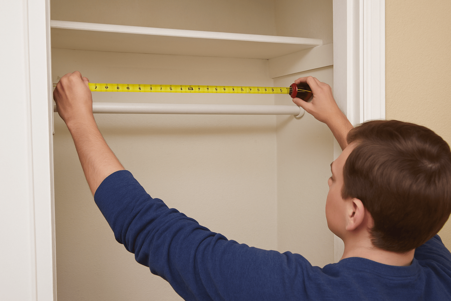 Man measuring a closet