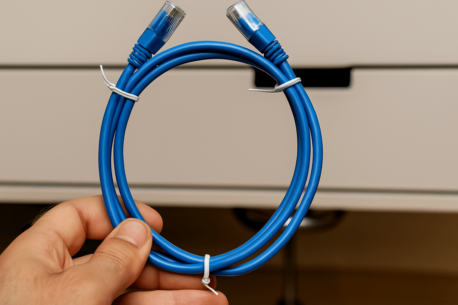 Twist ties used to tie up cord.