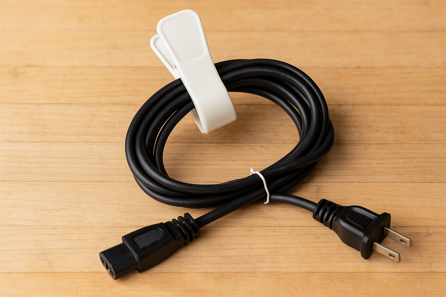 Bread bag clip used to hold cords.