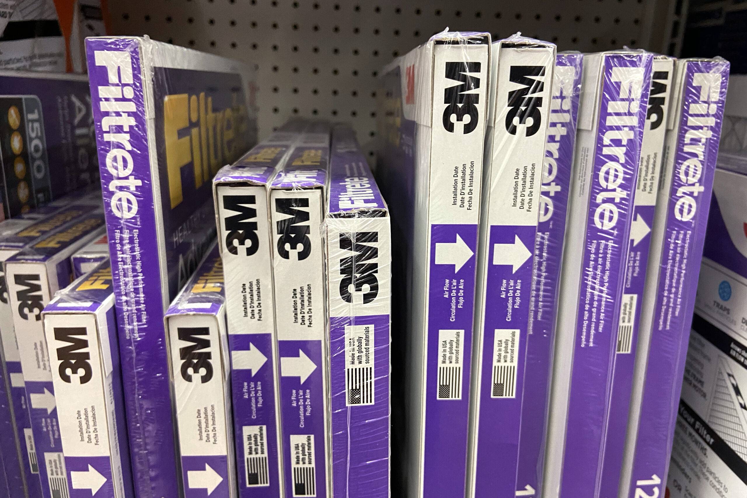 Different furnace filters on a shelf.