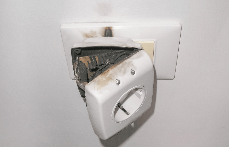 Panelboard damaged by surge caused by lightening.