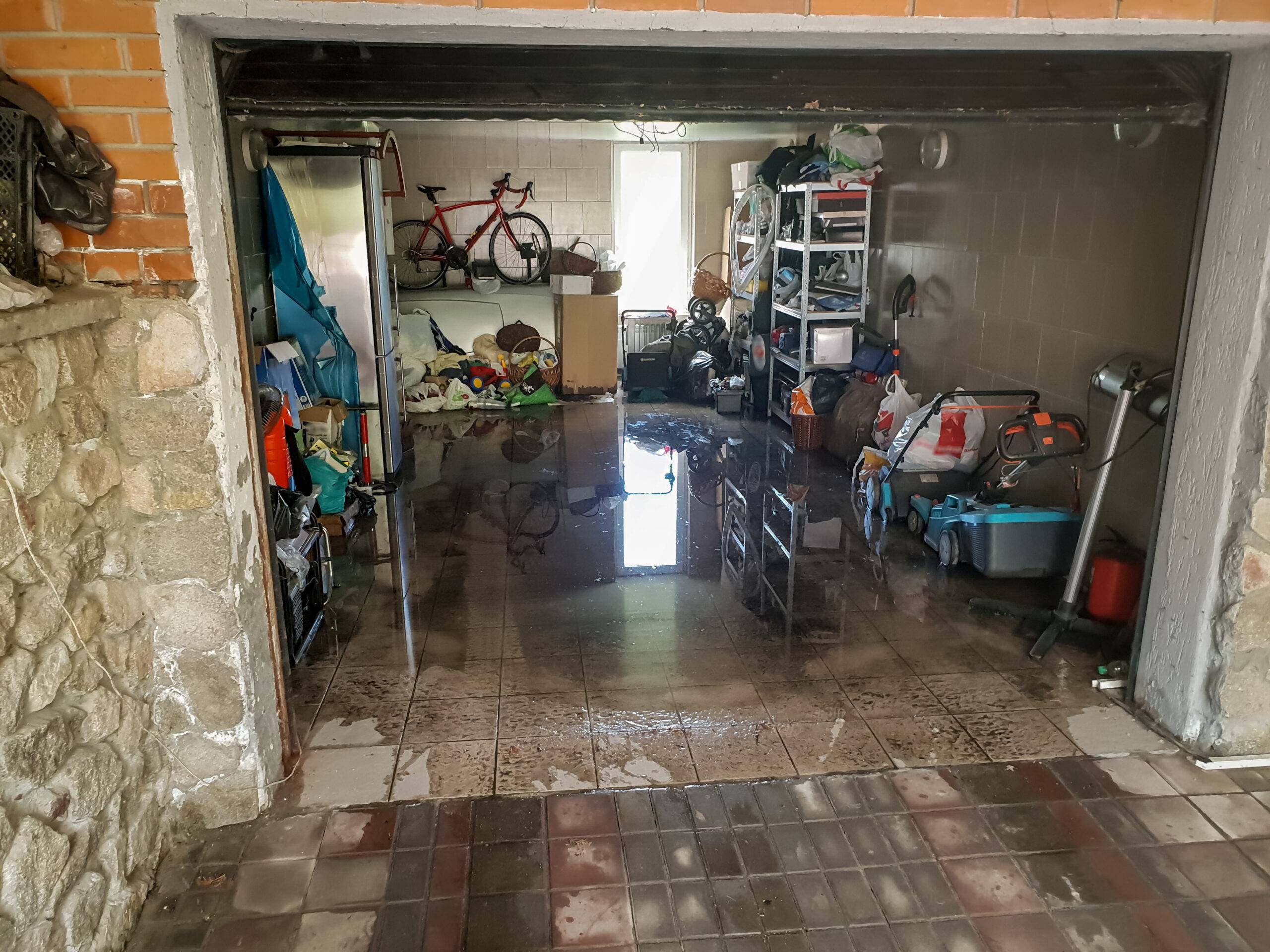 Flooded garage.