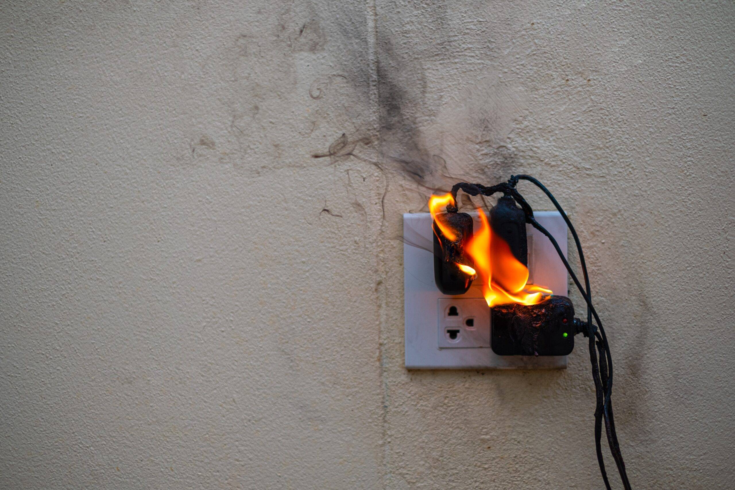 An outlet on fire.