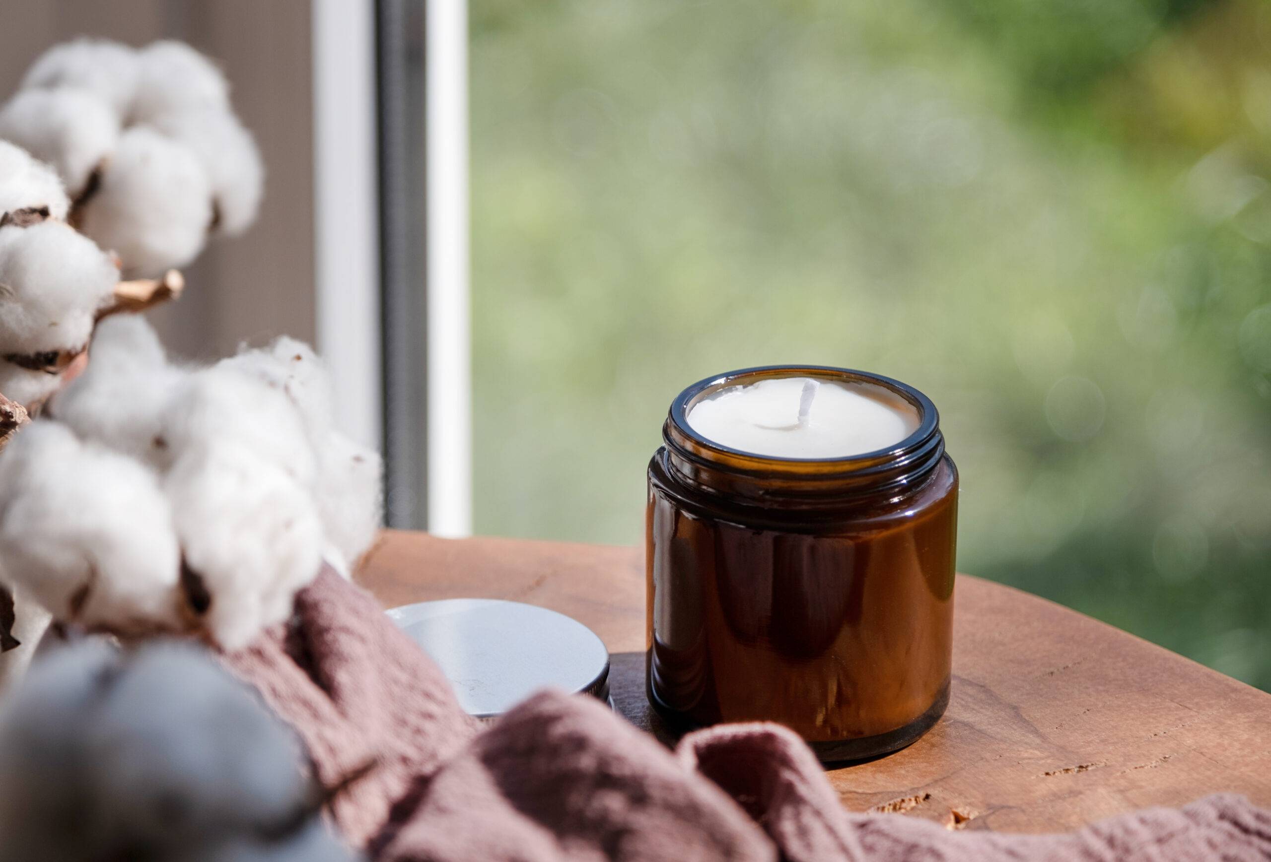 Candle on windowsill.