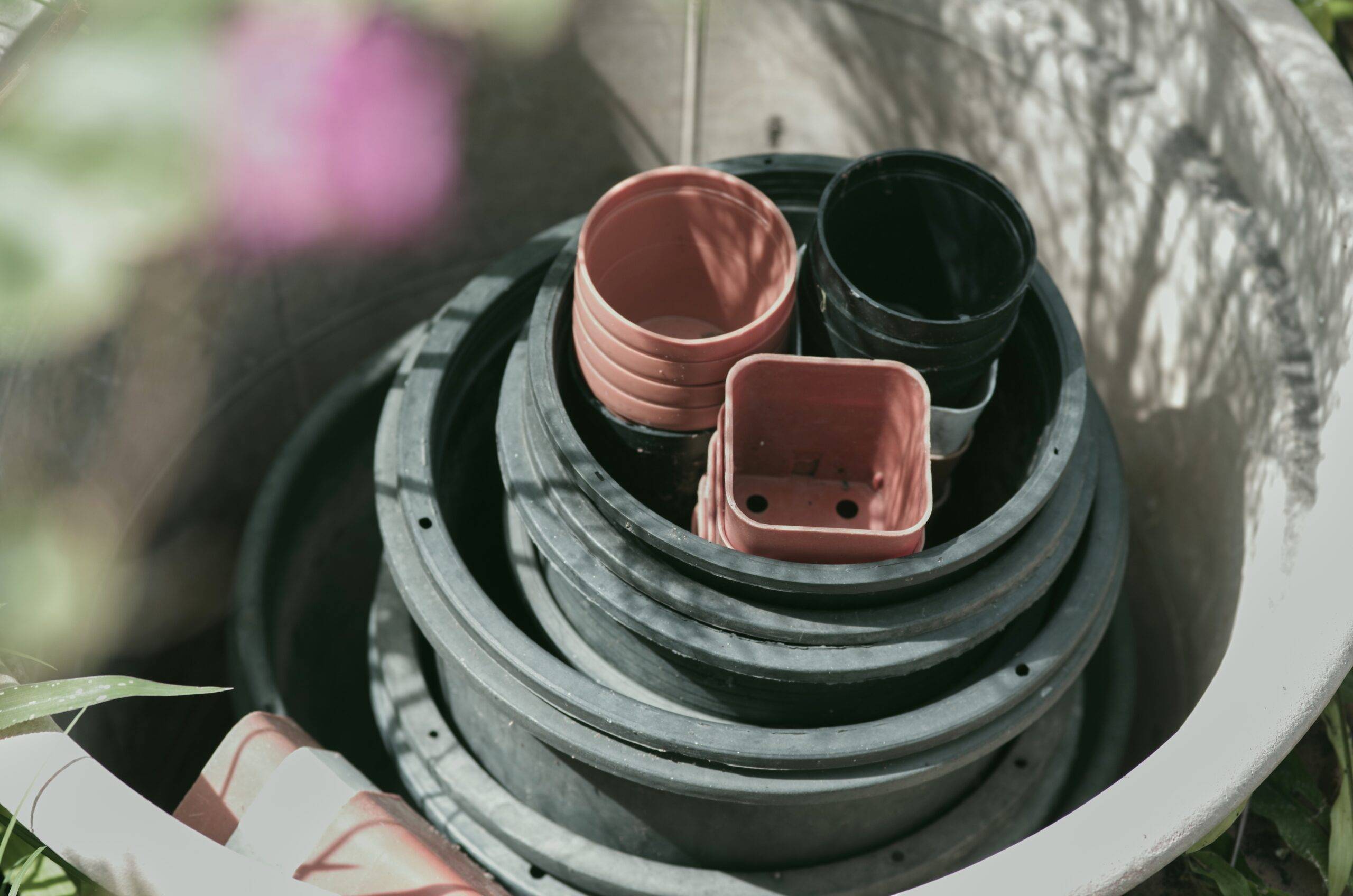 Plastic flower pots.