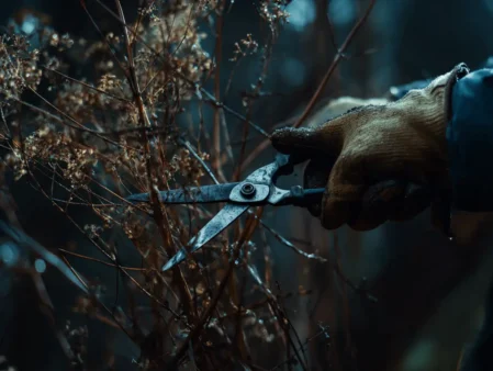 A plant being pruned during late winter.