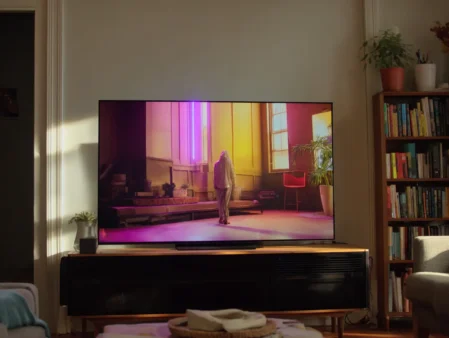A shot of an OLED TV in a living room
