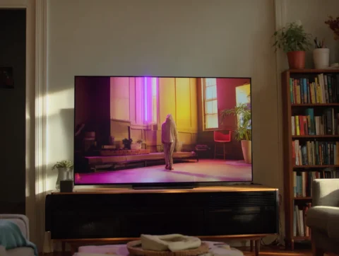 A shot of an OLED TV in a living room