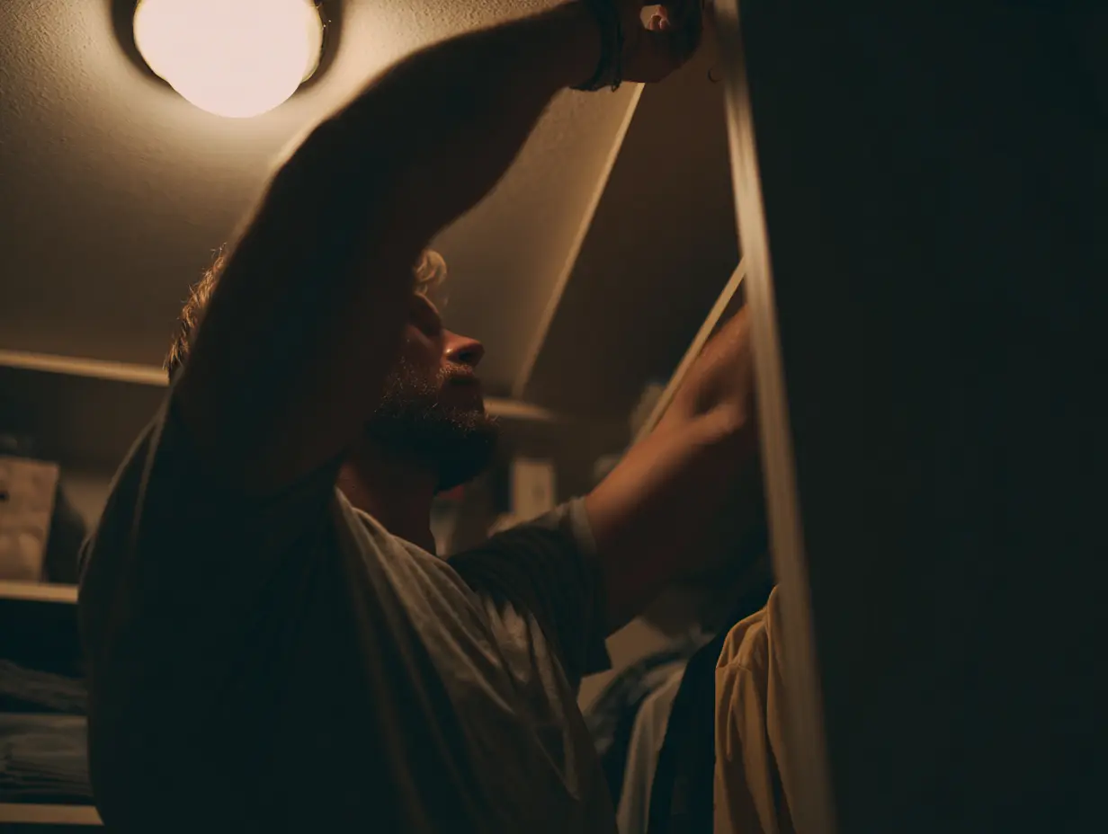 A man installing a hanging rod inside his closet.