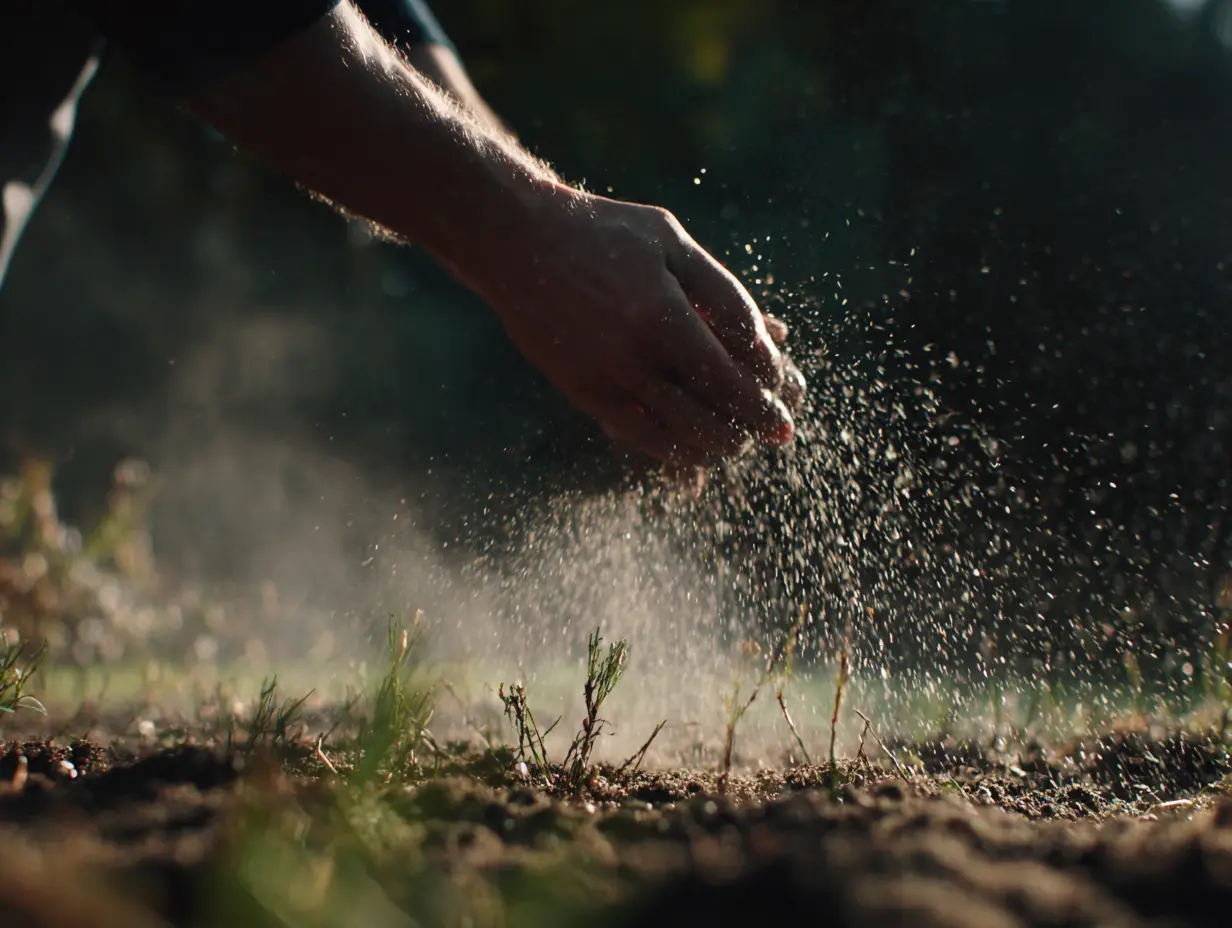 An image of a person seeding their lawn.