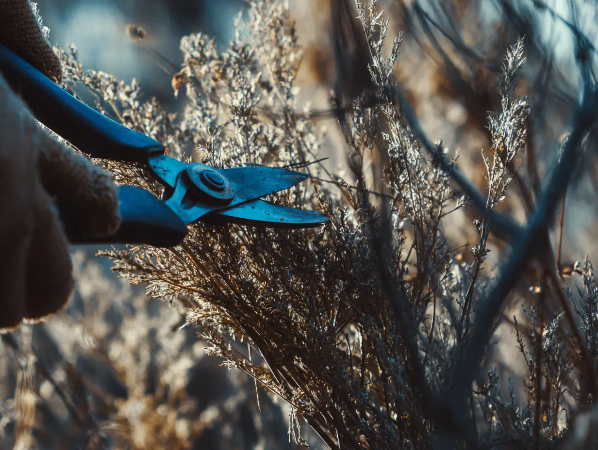 A plant being pruned during late winter.