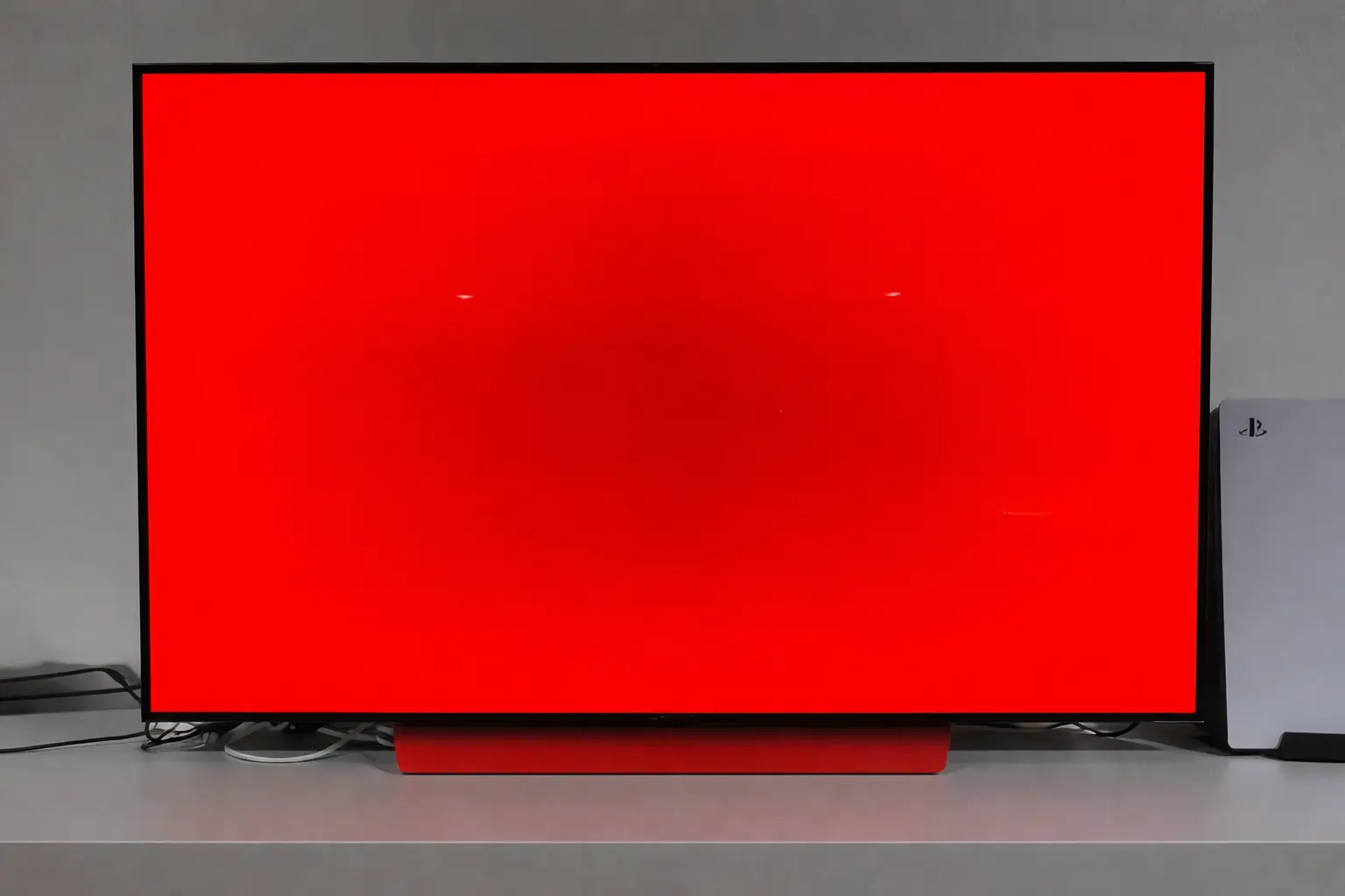 A OLED TV with signs of "burn-in" in the center of the screen.