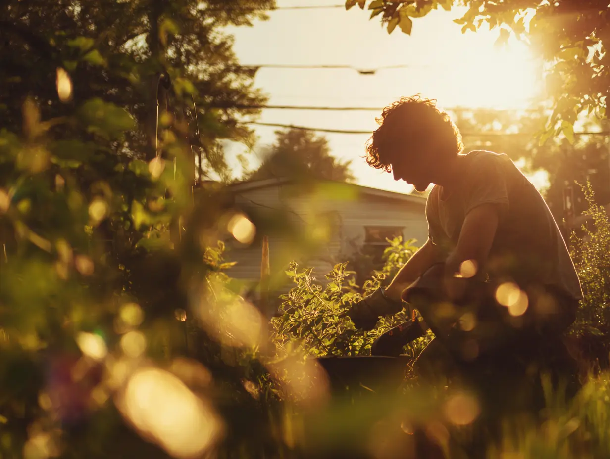 Spraying vinegar onto leaves in a garden.