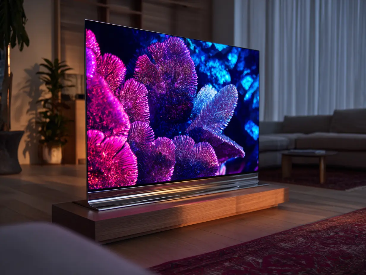 An OLED TV kept in a living room in Vivid mode.
