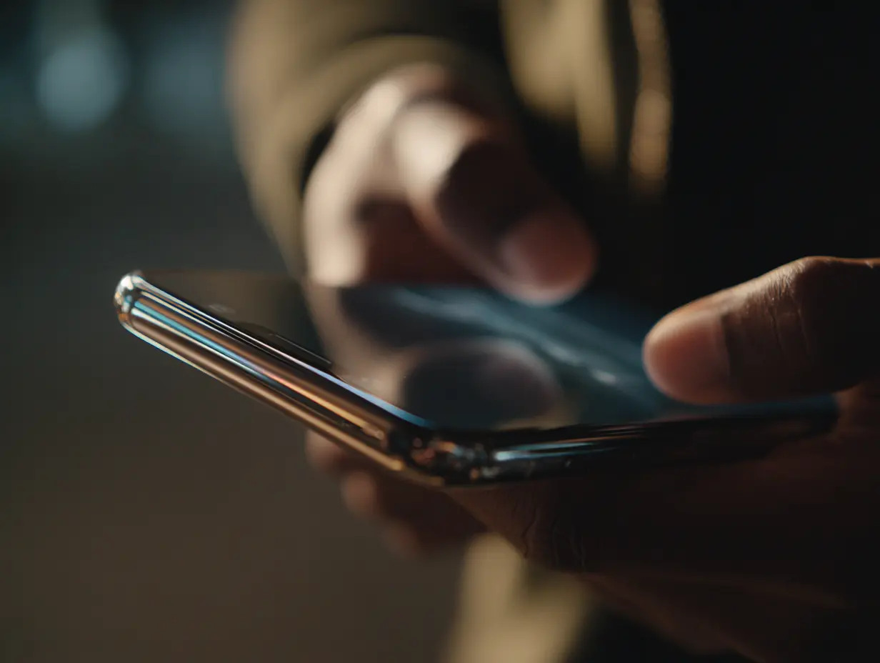 A closeup shot of someone holding their smartphone in the modern day.