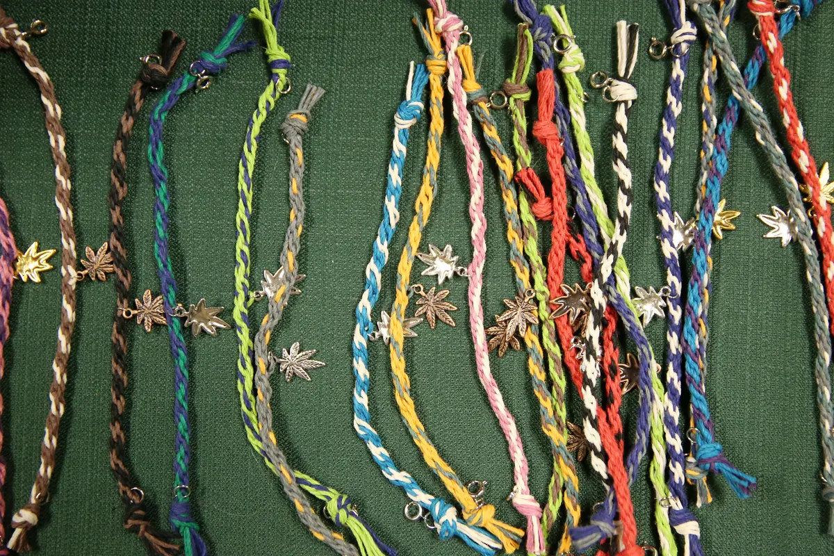 Hemp bracelets are pictured 