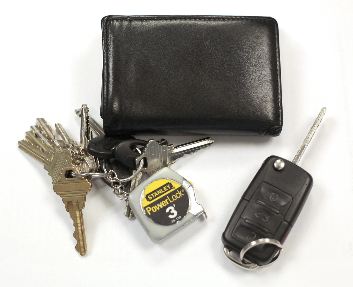 Wallet, car keys, and a bunch of keys.